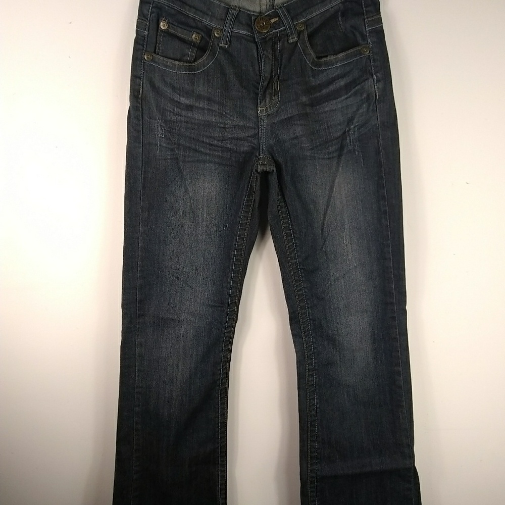 Firefly Dark Wash Boot Cut White Leather Jeans 4